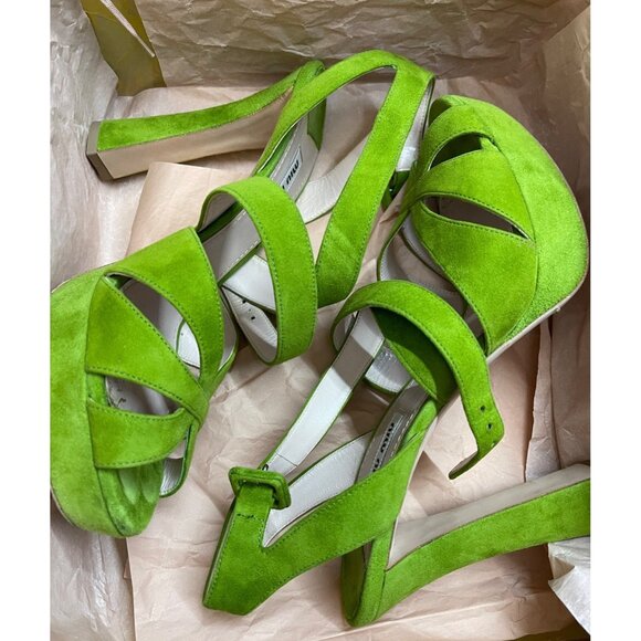 Miu Miu Shoes - Miu Miu Green Suede Platform sandals Sz EU 39.5 US 9.5
